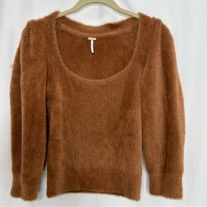 Free People Brown Fuzzy Scoop Neck Sweater